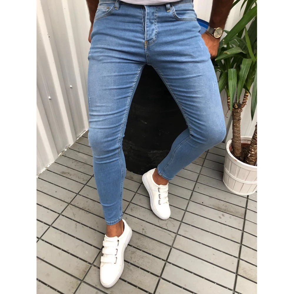 Ripped & Cropped Skinny Jeans in Blue | Hallensteins AU