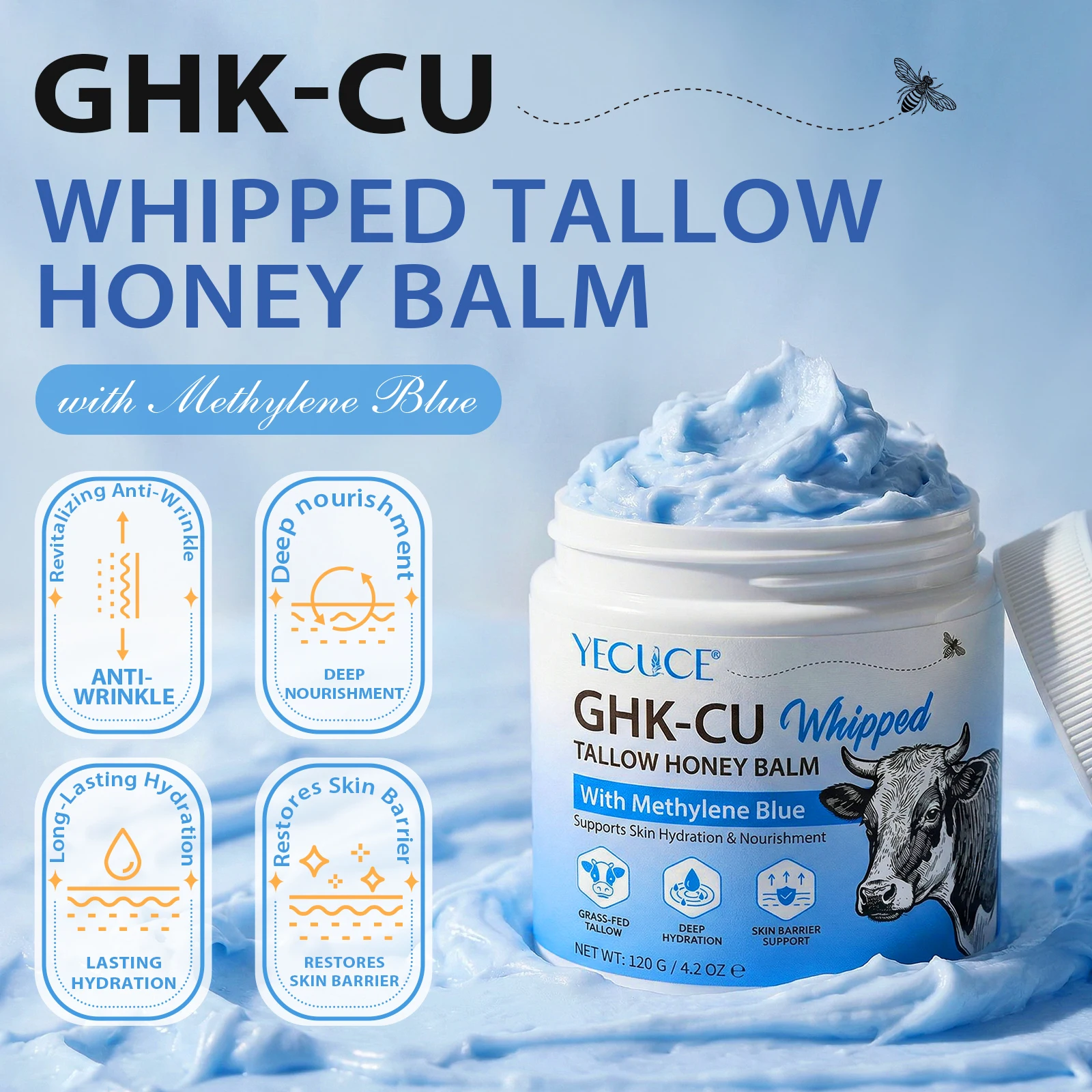 YECUCE GHK-Cu Copper Peptide Face Cream Anti-aging Hydrating Grass Fed  Whipped Beef Tallow Honey Balm with Ghkcu for Body| Alibaba.com