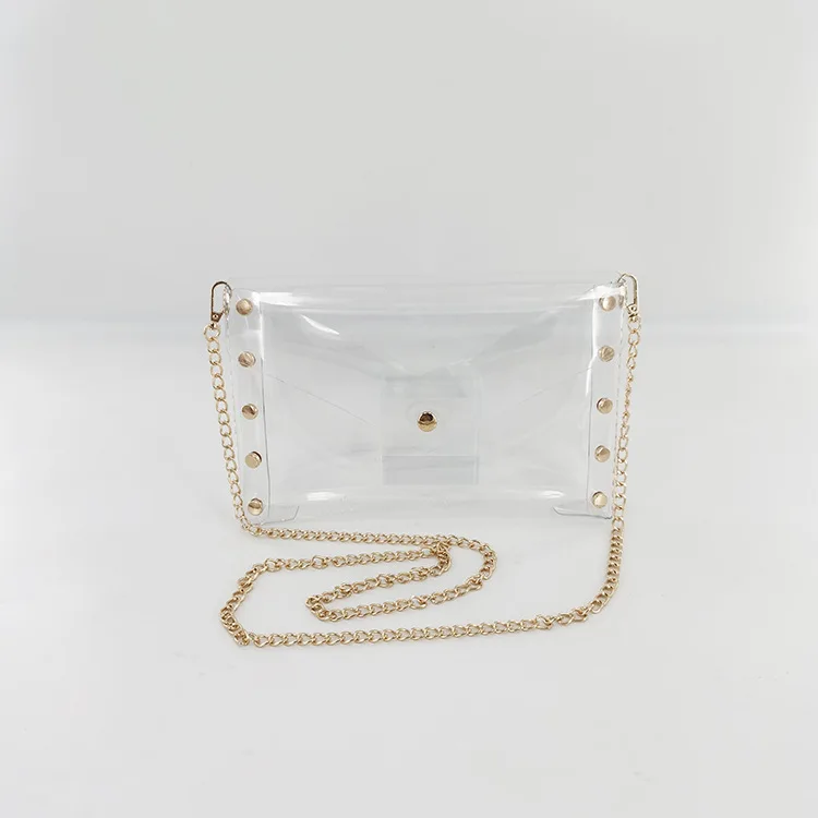 Fashion PVC clear transparent ladies chain shoulder cross bag woman