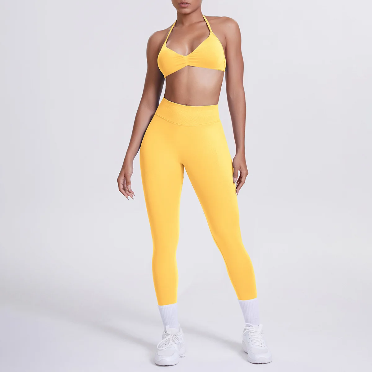 Solid Color Plus Size Yoga Set High Waist Sports Pants Camisole Halter Bra Fitness Sets preview