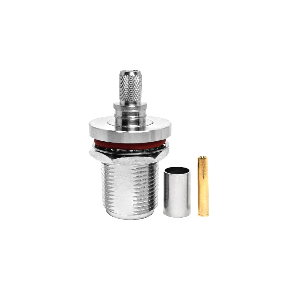 N Right Angle Crimp Female Bulkhead Waterproof Rf Coaxial Connector for LMR240 RF Coaxial Cable