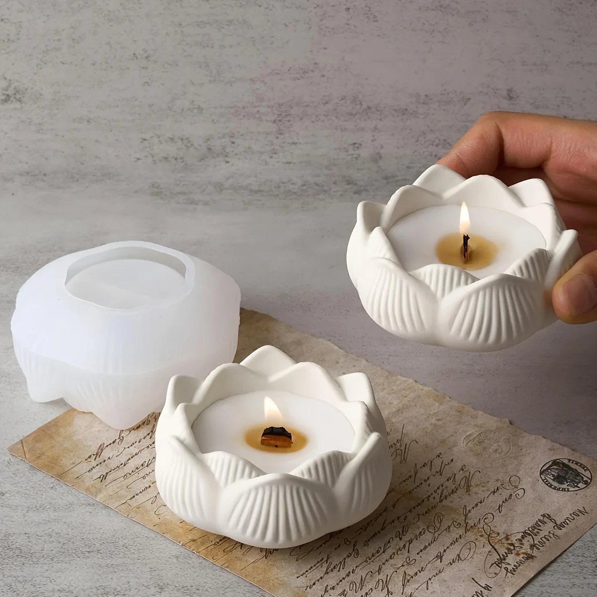 Moule En Silicone Fleur De Lotus Pour Bougeoir, 3D Fleur De Lotus Moules En Silicone Bougeoir