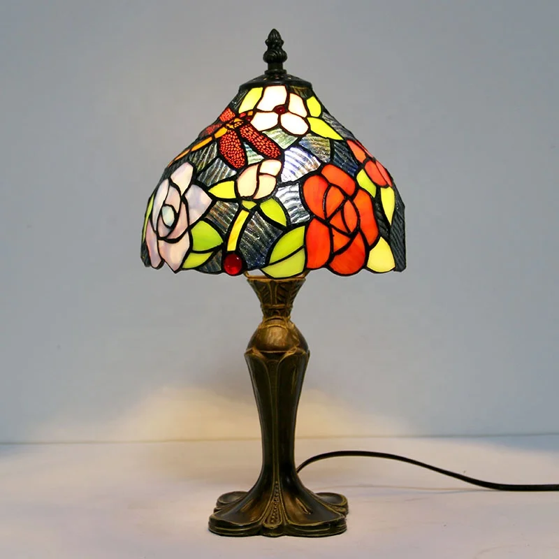 LongHuiJing Tiffany Lamp Dragonfly Style Stained Glass Table Lamps