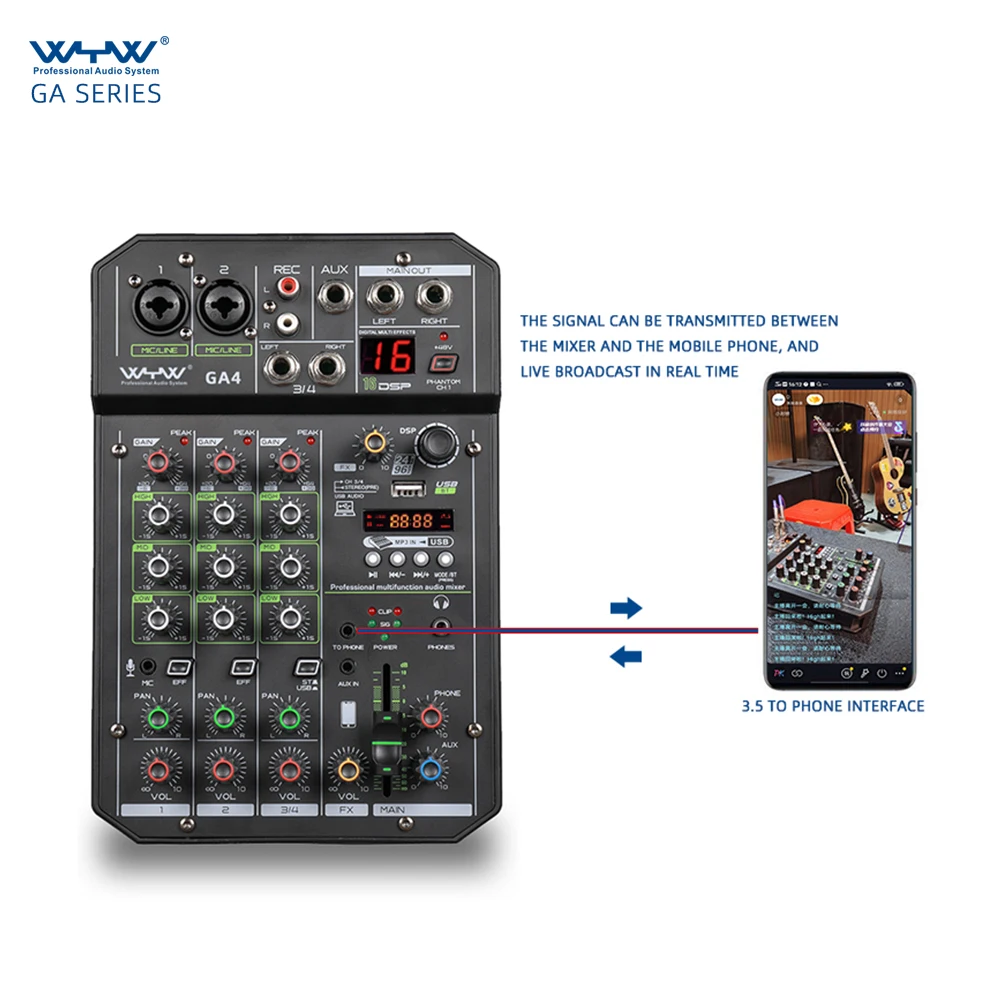 Professional 4 Channels Recording Mixer Audio Interface