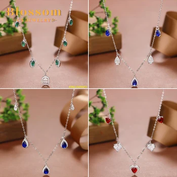 Blossom CS Jewelry Custom Geometric Charms Clavicle Chain Zirconia 925 Sterling Silver Gemstone Fashion Jewelry Women Necklace