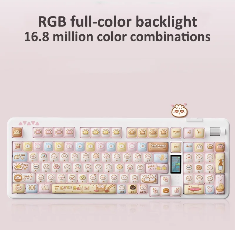 Wooden Tri Mode Wireless Mechanical Gaming Keyboard 68-Key Hot Swappable Gasket Mounted RGB Backlit Bun Keycaps USB C 8000mAh