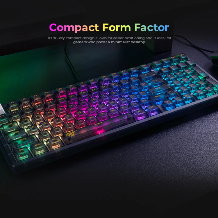 Havit KB875L 98 Keys Hot Swap RGB Lights Fully Transparent Backlit Mechanical Gaming Keyboard with Gasket Structure