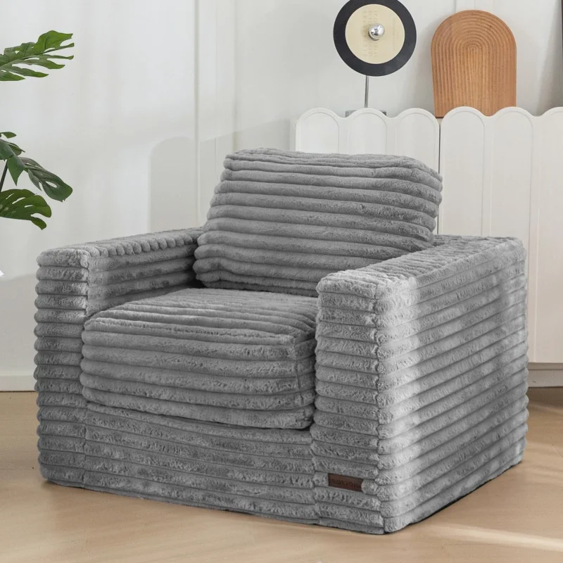 YILISTAR Light Grey High-Density Foam Living Room 1 Person Sofa Modern Compressed Foam Giant Minimal Compress Boneless Couch