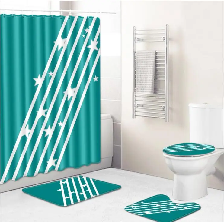 180X180Cm Waterproof Bathroom Shower Curtain Toilet Cover Mat Non-Slip Rug A1J5 