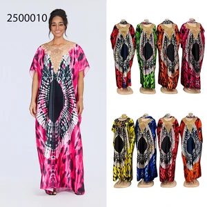 Wholesale New Fashion Summer Dyeing Casual Loose Printed V-Neck Short Sleeve Breathable Dress