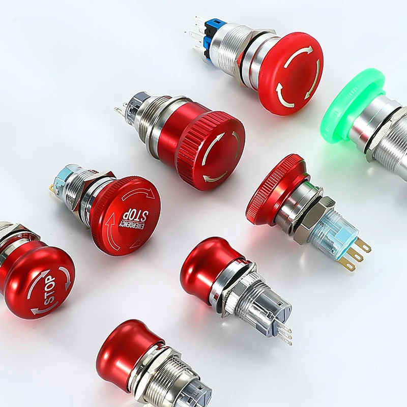 Mushroom Push Button Switches Waterproof Momentary Electrical Latching Industrial Emergency Stop Push Button Switch for Machine
