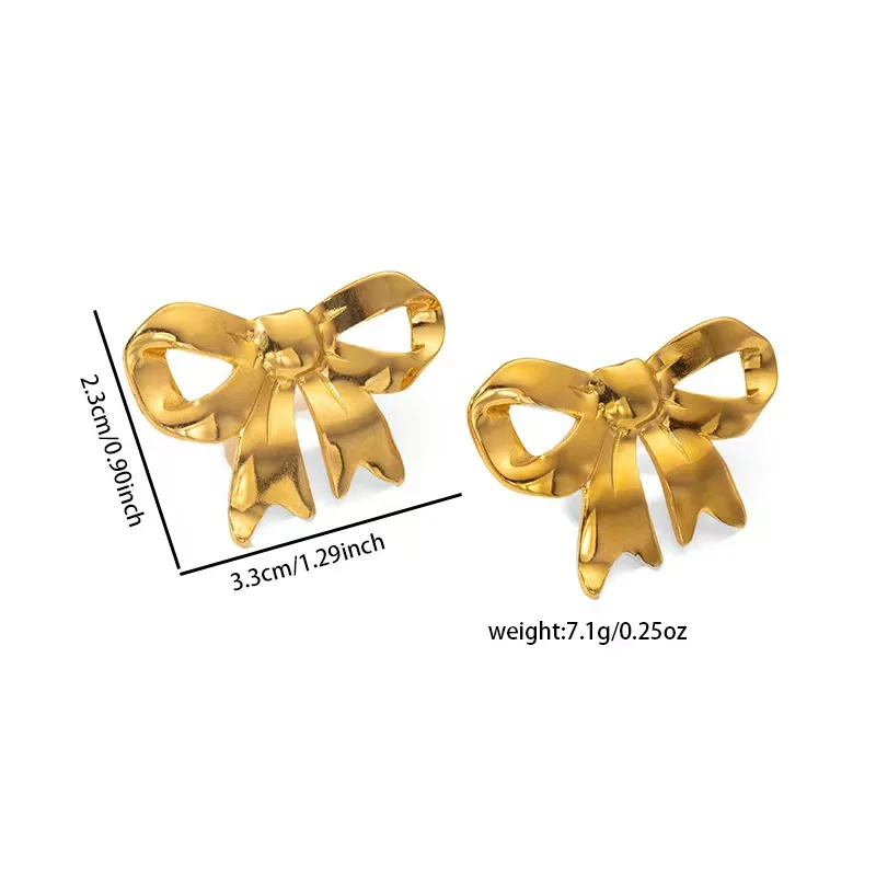 product trendy 18k gold  silver plated bowknot shaped stainless steel stud earrings for women fashionable european american style gift-1