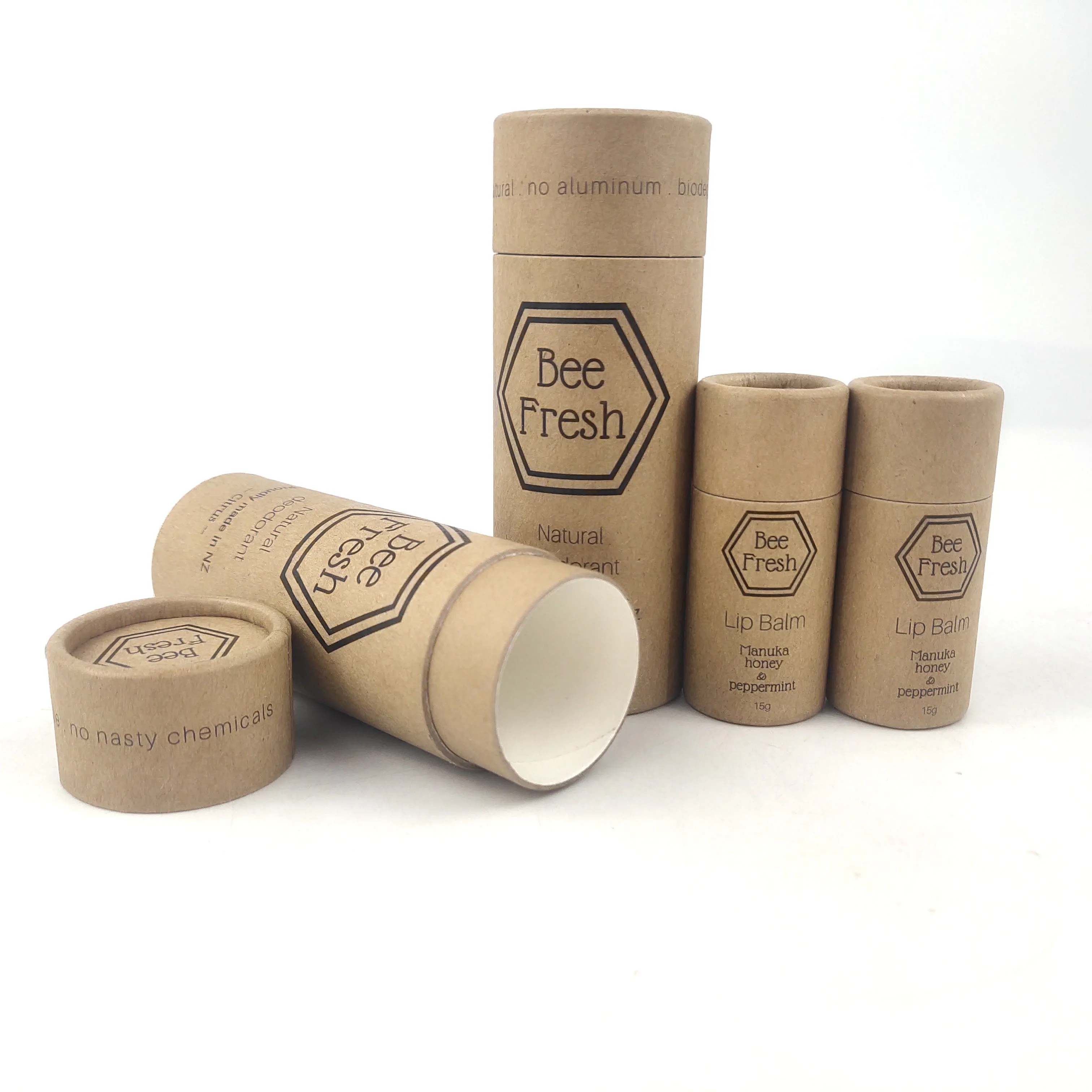 Eco friendly custom design kraft paper cardboard lip balm tube deodorant container 2oz