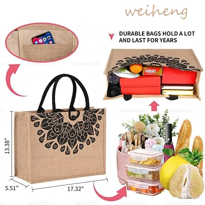 Factory Cheap Customized Printing logo Reusability High Load Capacity Women Small Shoulder Shopping Jute Tote Bag manufacture