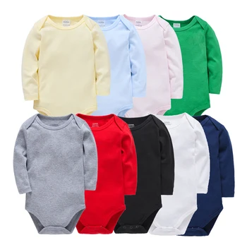 Custom Logo Baby Clothes Boys Romper Plain Clothes Tutu Long Sleeve 100%cotton Jumpsuit Blank Colors Clothing Newborn Outfit 24M