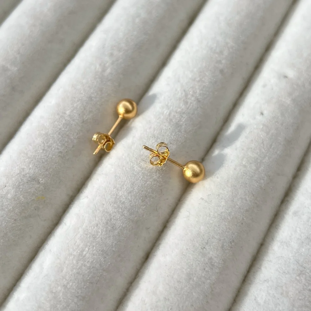 KAKODIY Simple Design Boutique Jewelry 18K Electroplated Frosted Surface 925 Sterling Silver 5 * 5mm Beaded Stud Earrings Women Earrings detail 7