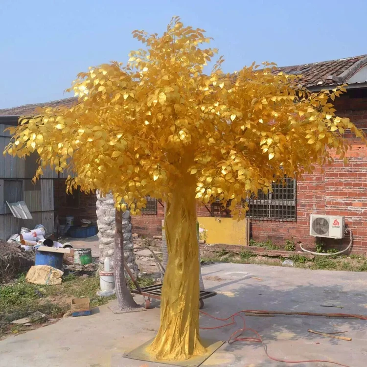 Большой большой золотой лист желая фикус завод Искусственный Поддельный Золотой баньян дерево