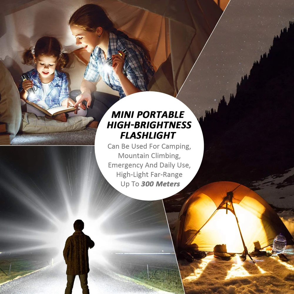 Ultra bright mini led cob flashlight Zoomable portable  usb rechargeable Outdoor Camping tactical flashlight torch long range details