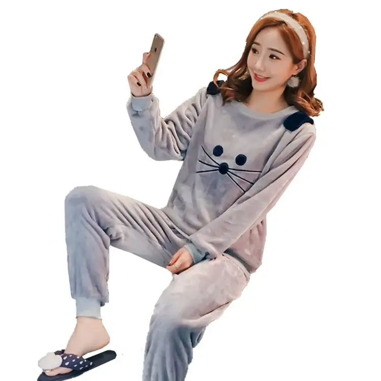 Women Winter Pajamas Long Sleeve Warm Velvet Pyjamas Set Sleepwear Tops Trousers
