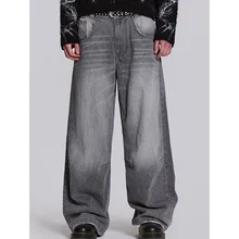 Custom unique design washed baggy cargo denim jeans for men