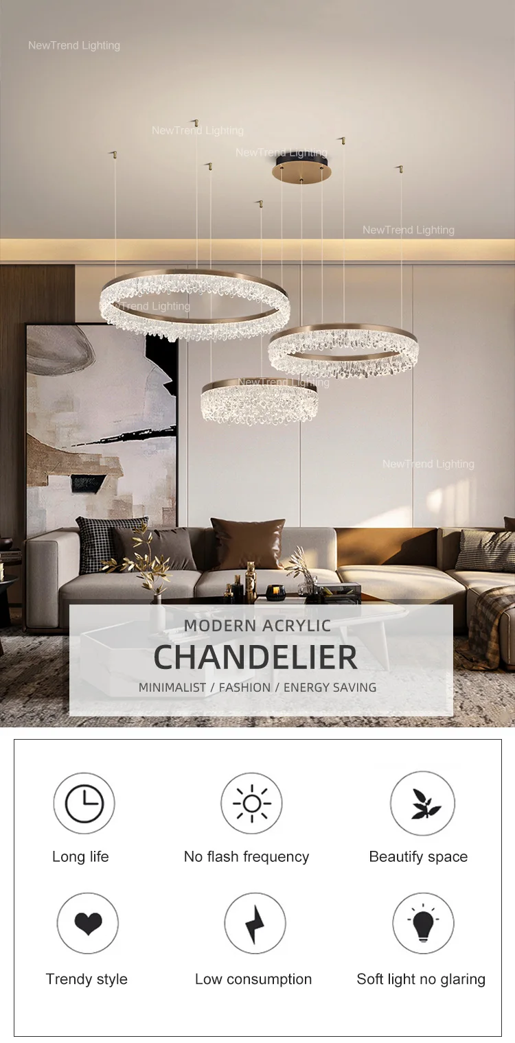 lc88206 new product indoor decoration pendant light living dining room restaurant home acrylic ceiling led ring chandelier-0