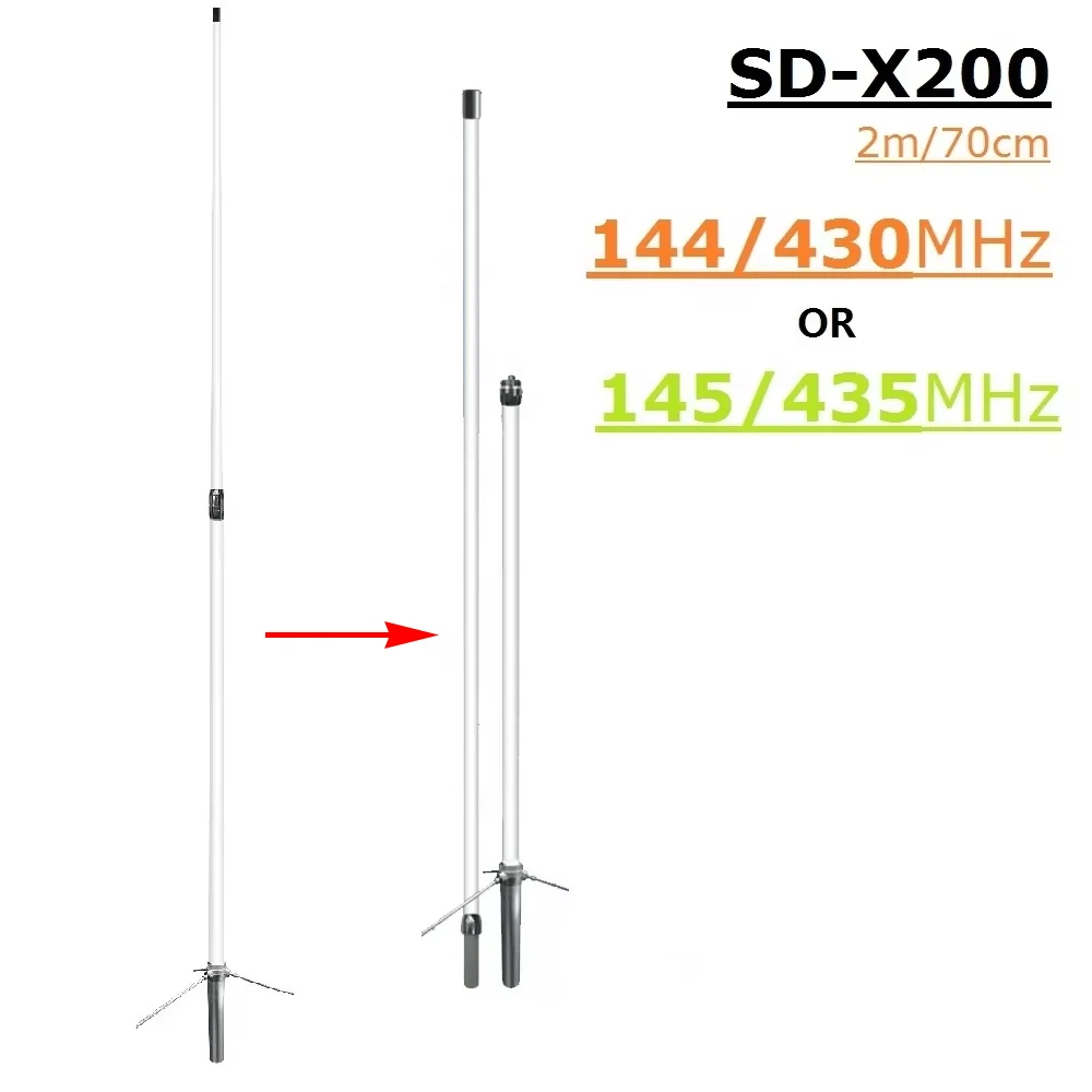 6/8dB 144/430MHz Fiberglass Base Antenna X200 - Dual Band for VHF