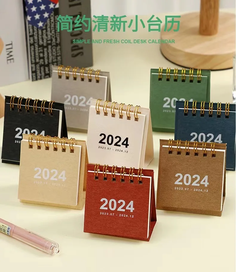 2024 Creative Minimalist Tabletop Ins Mini Basic Desk Calendar Sprial Wire Ornaments Student Schedule Plan Book supplier