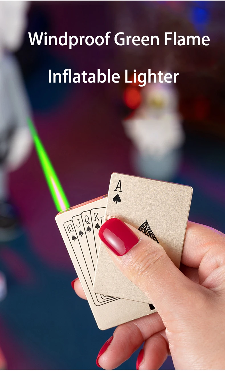 Cool Lucky Green Flame Ace Lighter Uv Light Metal Playing Cards