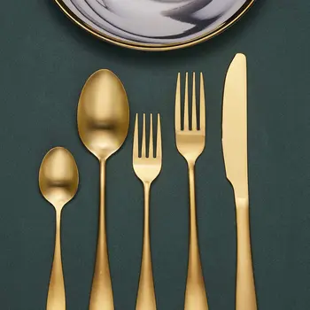 QZQ Wholesale 5 Piece Flatware Silverware Stainless Steel Kitchen Party Wedding Dinner Gold Spoon Fork Knife Cutlery Set