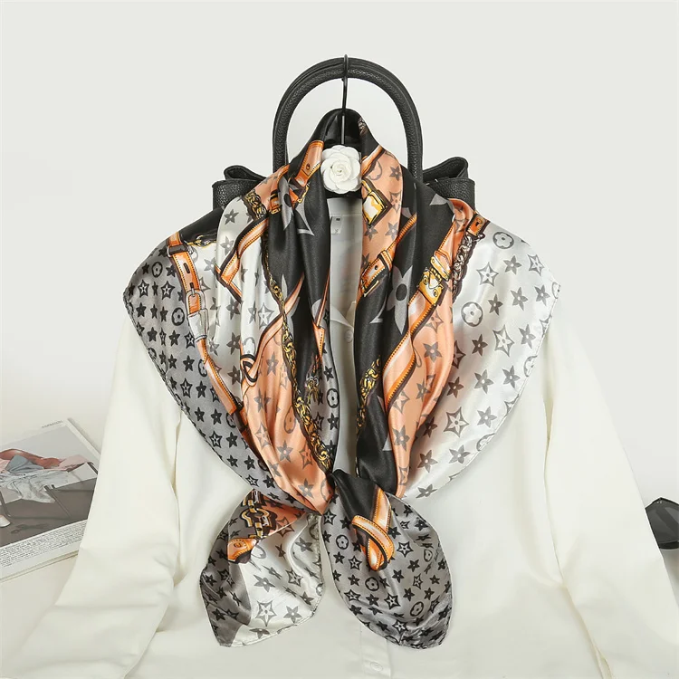 90*90CM Custom Logo silk big square scarf hot style satin print ladies silk scarf AliExpre new wild scarf women