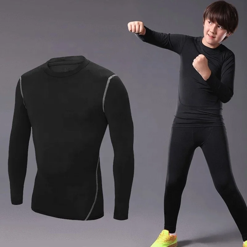 Boy’s Compression Shirt Long Sleeve TShirt Fitness Tops Rashguard Exercise Kids Sports t Shirt Kids Gym Shirt Train