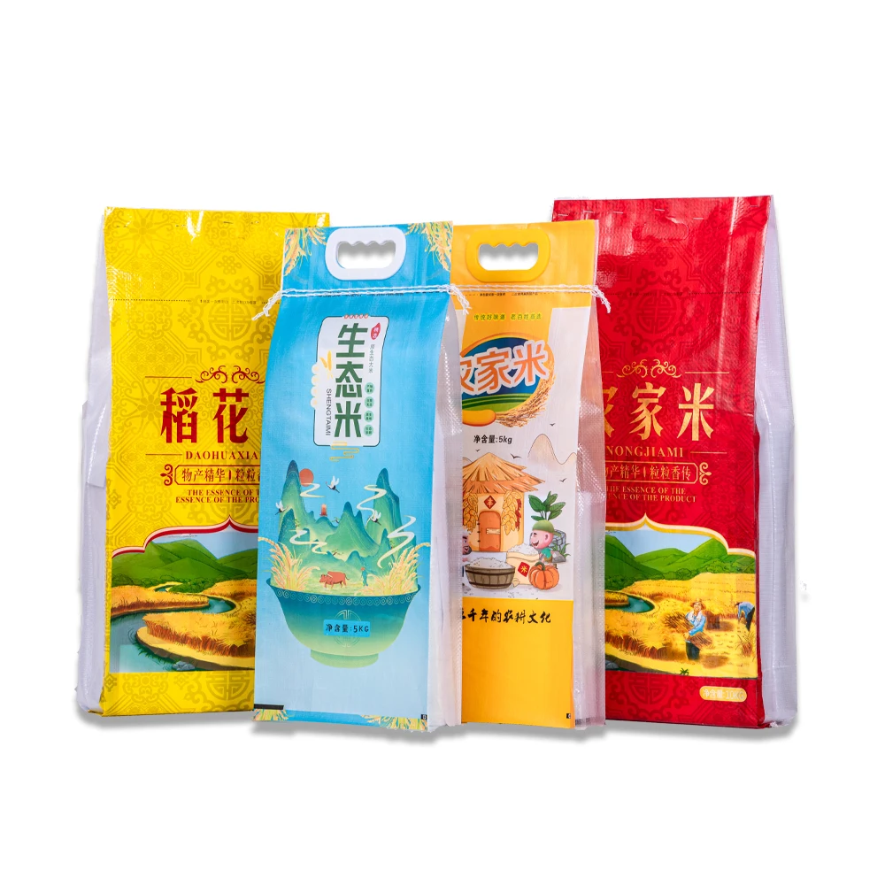 Panic Buying Custom logo printing plastic bopp l15kg 25kg 50kg 100kg laminated pp woven rice packing bag with handle