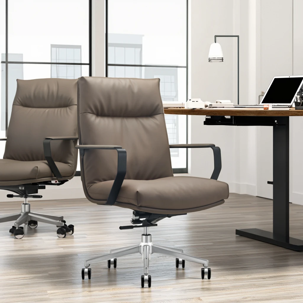 Modern Leather Ergonomic Adjustable Mid Back Executive Office Chair for Working Comfort 2