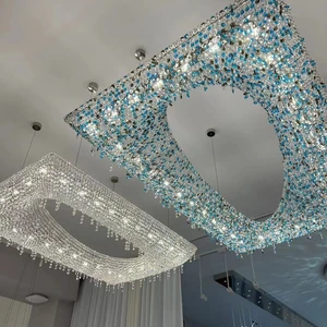 Professional Custom Chandelier Hotel Lobby Oval Crystal Chandeliers Ceiling Luxury Asfour Crystal Pendant Lamp Villa