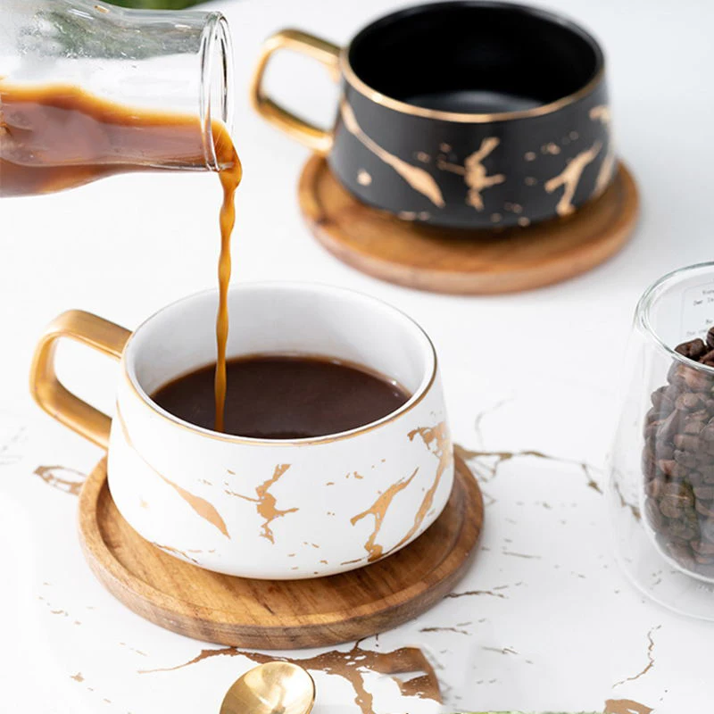 Beliebtes Hochzeitsgeschenk Bambus Untertasse Wei-Gold Marmor Trkisches  Kaffee-Set Kaffeetasse und Untertasse Keramik-Set
