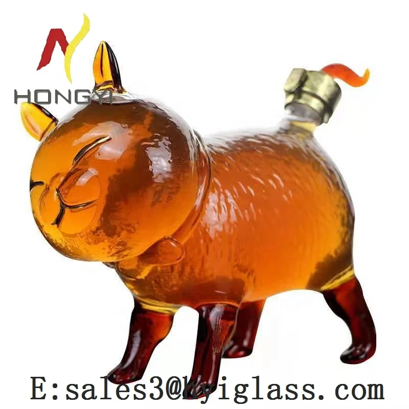 Glass Zodiac Animal Wine Decanter  Customized Engraved and Personalized Cat