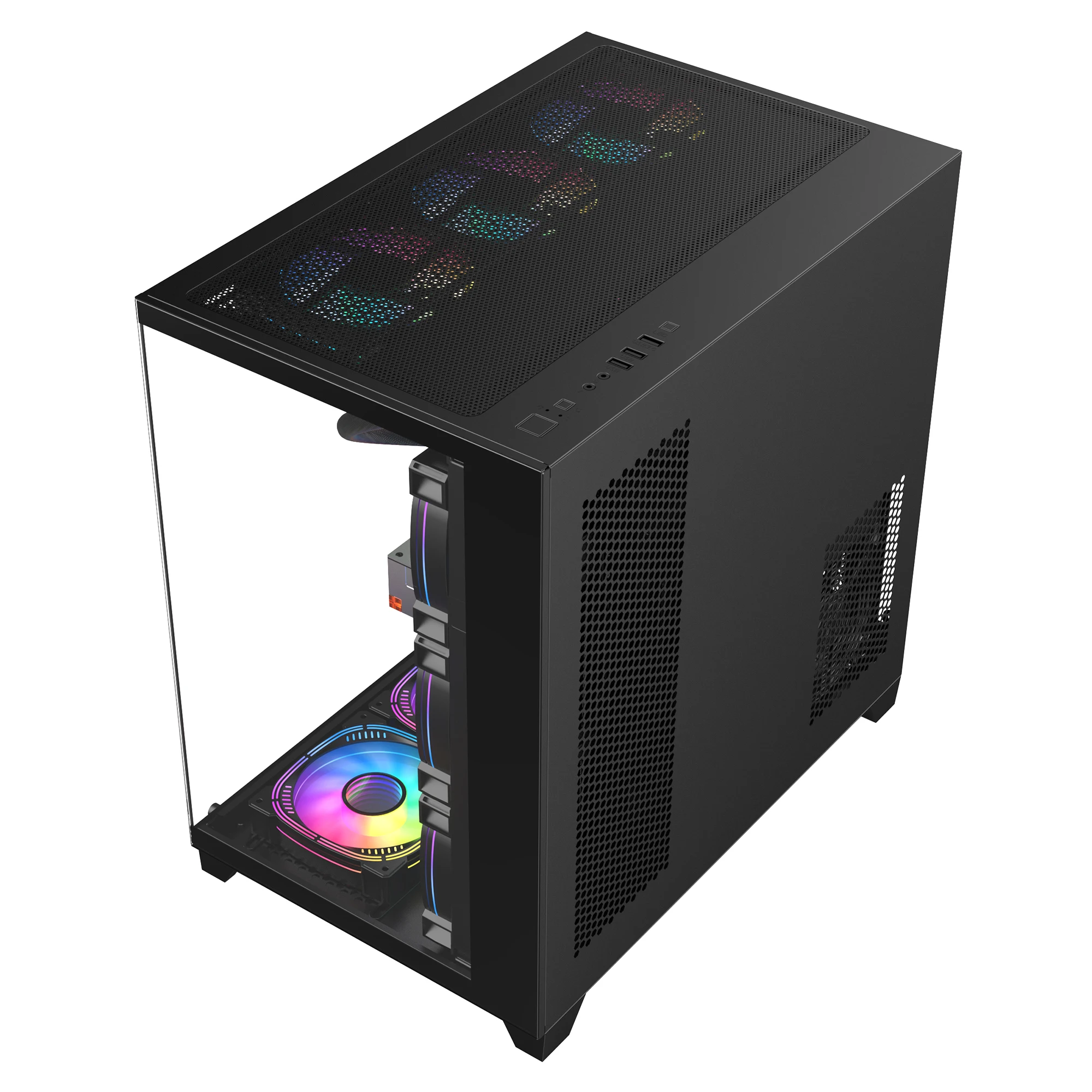 Ruix New Design Aerospace ProMax SPCC Frame Dual Tempered Glass Gaming Cabinet Computer Parts ARGB Fans PC Case