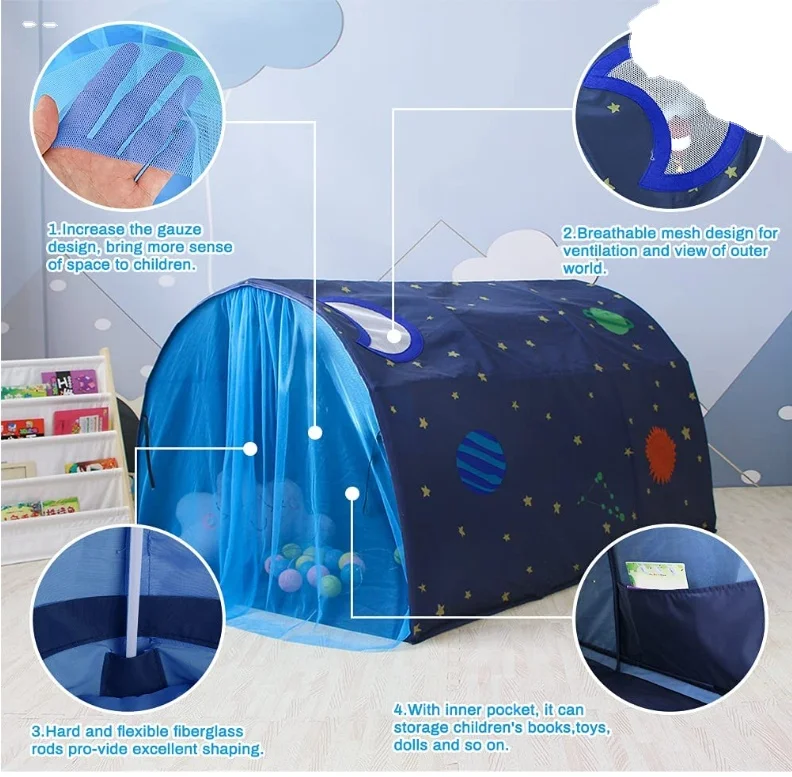 Peach Skin Kids Bed Tents Indoor Bed Tunnel Tent for Kids Pop up Bed Tent