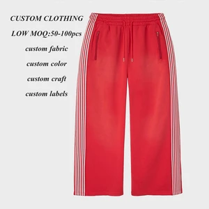 Oem Manufacturer Wholesale Thick Cotton Wide Legged Sweatpants Men Custom Side Striped Oversized Baggy Sweatpants