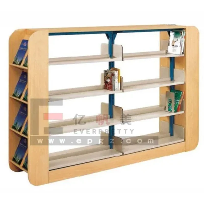 Modern Bookshelf 4 Layers Double Sided Book Exhibition Shelf /school Library Furniture Whole