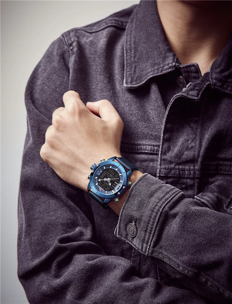 NAVIFORCE 9153L BEBEBE Men Dual Display Wristwatch Top Brand Fashion LED Digital Custom Quartz Watches Reloj