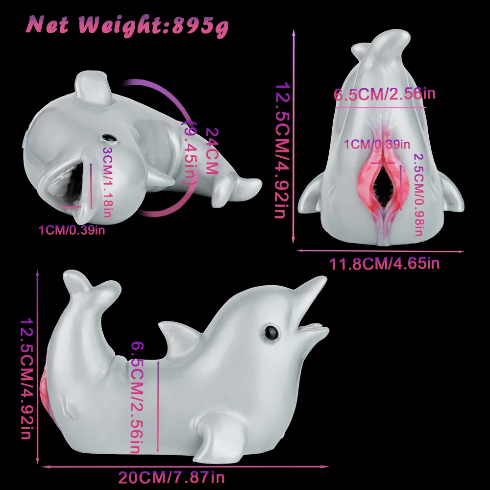 GEEBA Dual Channel Pocket Pussy Silicone Dolphin Pussy Animal Shaped Male Masturbator Penis Massager Fantasy Vagina for Men