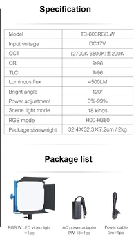 NiceFoto-600RGBW Dual Power Supply Photography Studio Set Film Lighting Kit Accessories Vlogging Light RGB Video Panel Lights detail image