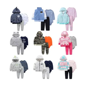Wholesale various of design fall baby hoodie clothing set boutique 3pcs baby pants romper set