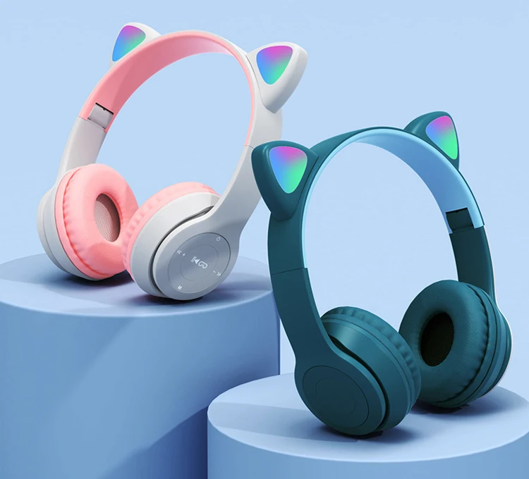 Audífonos Inalámbricos P47 con Orejas de Gato y Micrófono, Audífonos  Bluetooth con Bajos Estéreo, Cascos para Niños, Regalo para Niñas,  Audífonos
