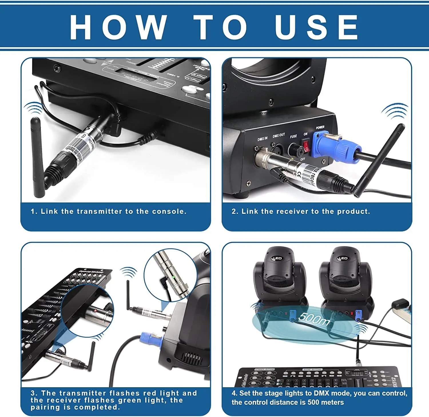 DMX512 Transceiver 2.4G XLR DJ Bar Lighting DMX Controller Console 