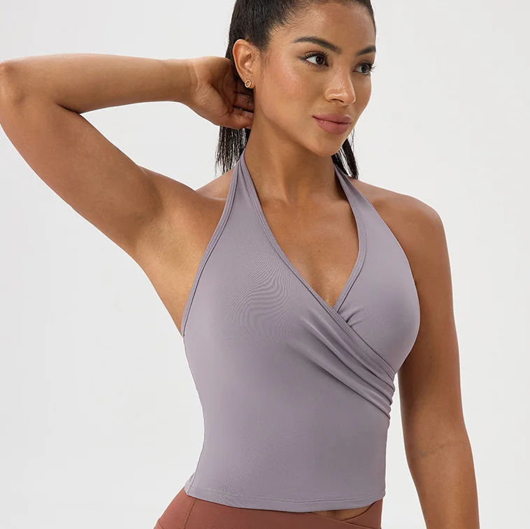 XW-52178 Front Wrinkled Tops for Women Sleeveless Backless