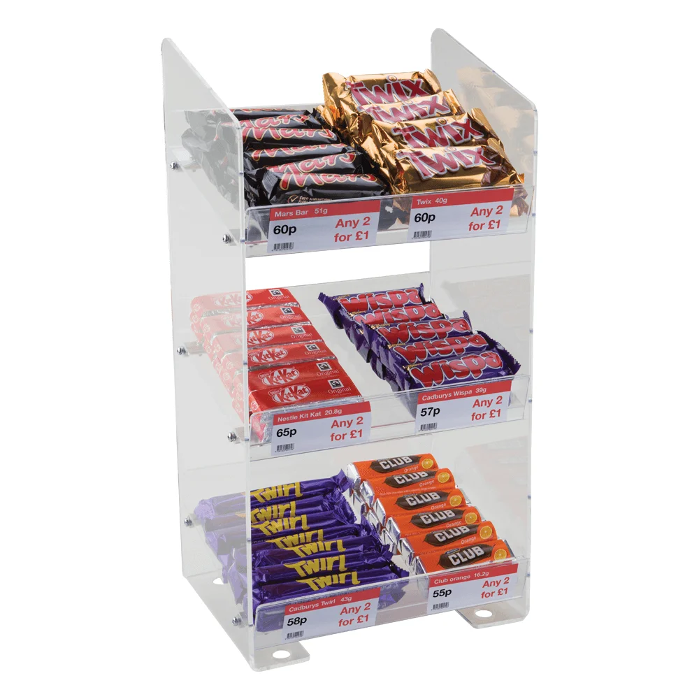 Factory Direct Sale Customized Acrylic Plexiglass Chewing Gum Candy Choclate Display Shelf/Rack for Supermarket/Store