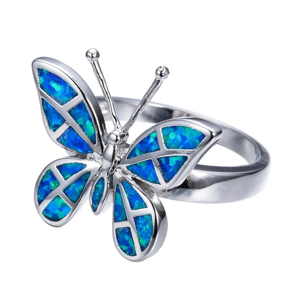 Trendy Animal Design Not Real Fire Opal Finger Ring Blue Butterfly Ring for Women Jewelry Bohemian Statement Girl Gift