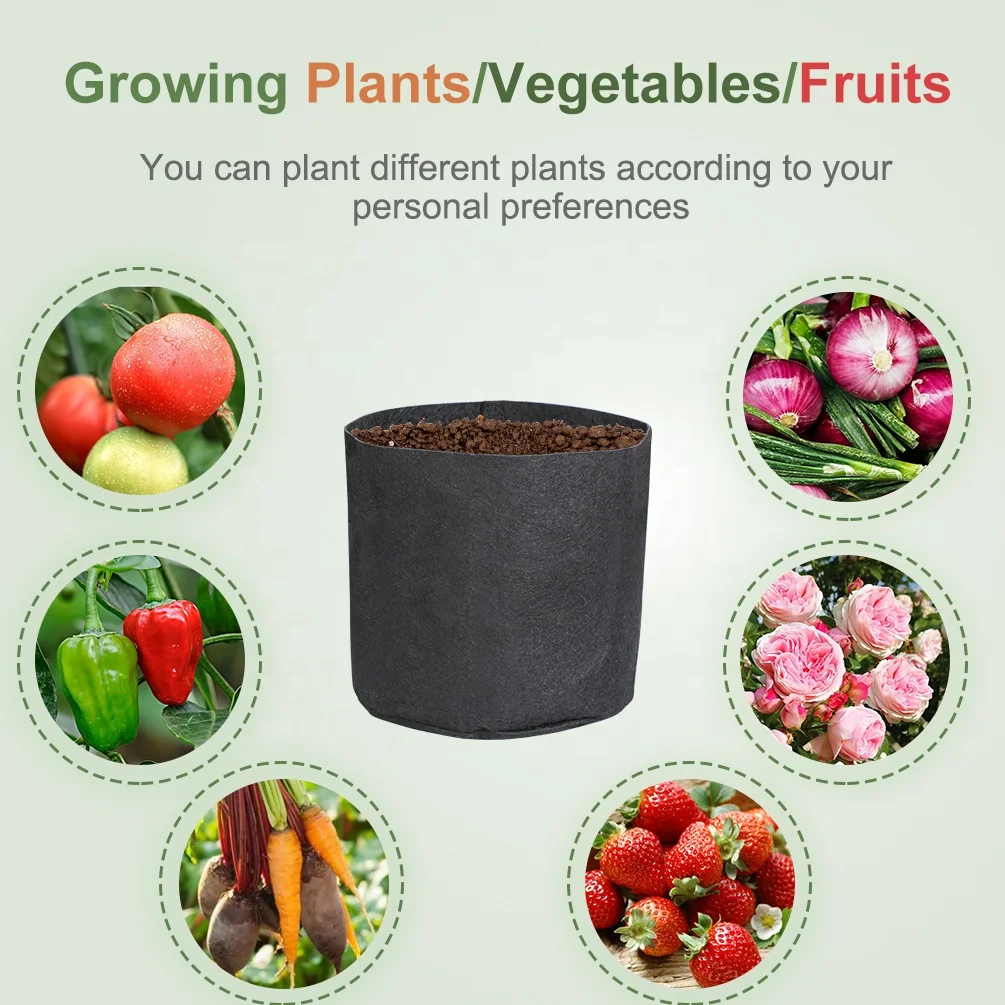 Baoyouni 5packs 1 Gallon Grow Bags Garden Bed Planter Pots Nonwoven